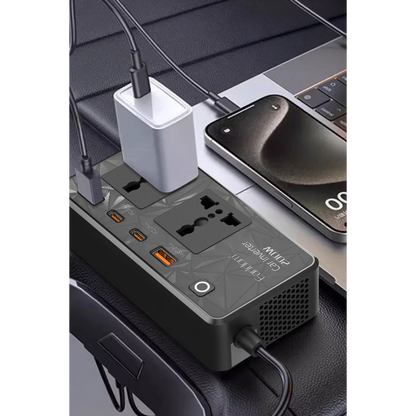 Earldom LT01 200W AC 220V Çıkışlı PD Destekli 4 Portlu Araç İçi Güç Dönüştürücü - Siyah