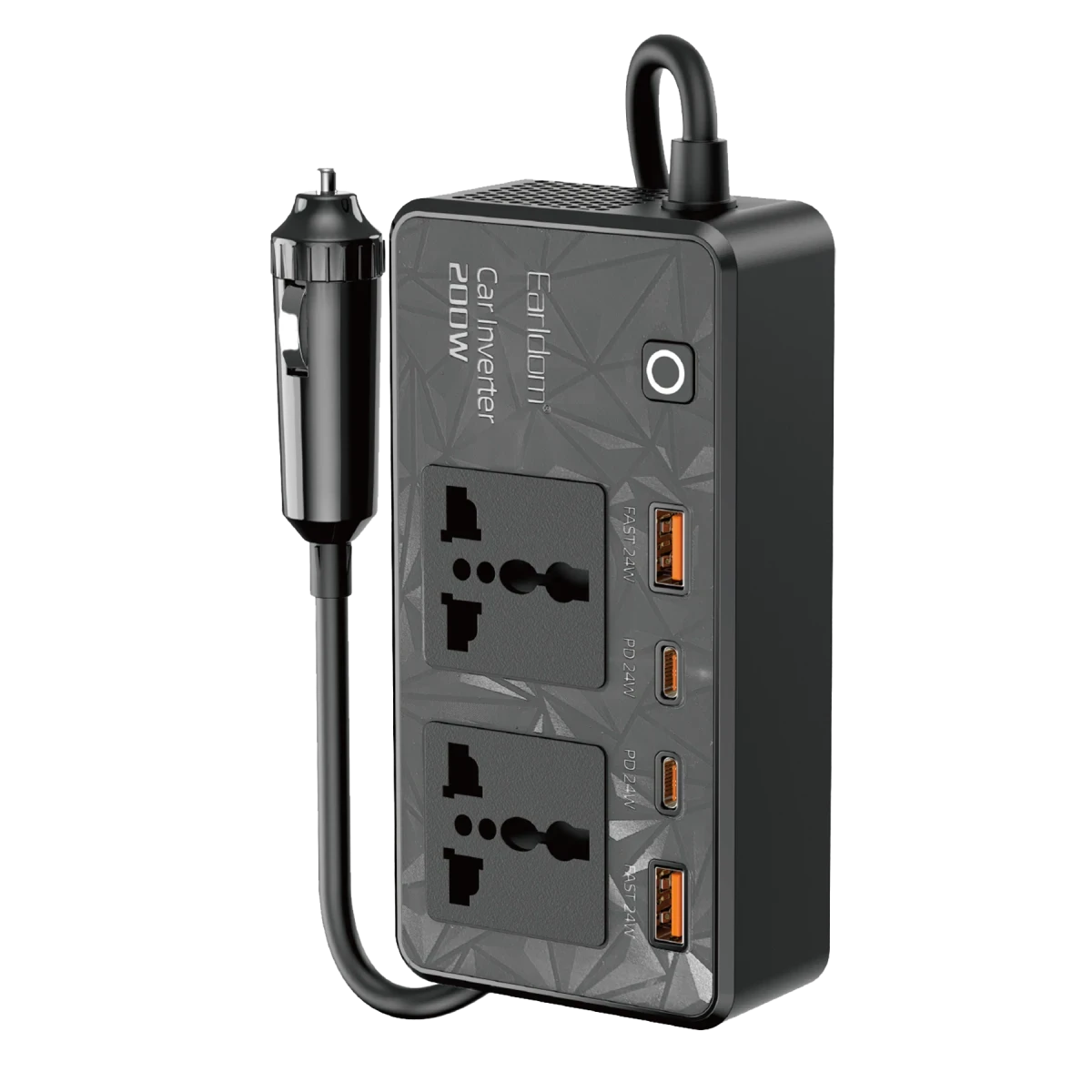 Earldom LT01 200W AC 220V Çıkışlı PD Destekli 4 Portlu Araç İçi Güç Dönüştürücü - Siyah