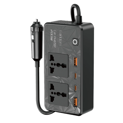 Earldom LT01 200W AC 220V Çıkışlı PD Destekli 4 Portlu Araç İçi Güç Dönüştürücü - Siyah