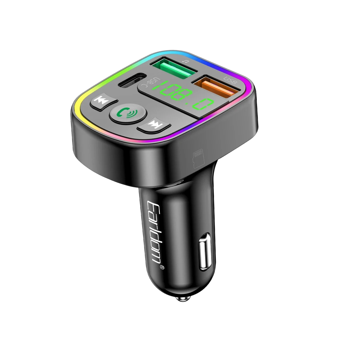 Earldom M103 Bluetooth USB ve Type C Çıkışlı Hızlı Şarj Dijital FM Transmitter - Siyah