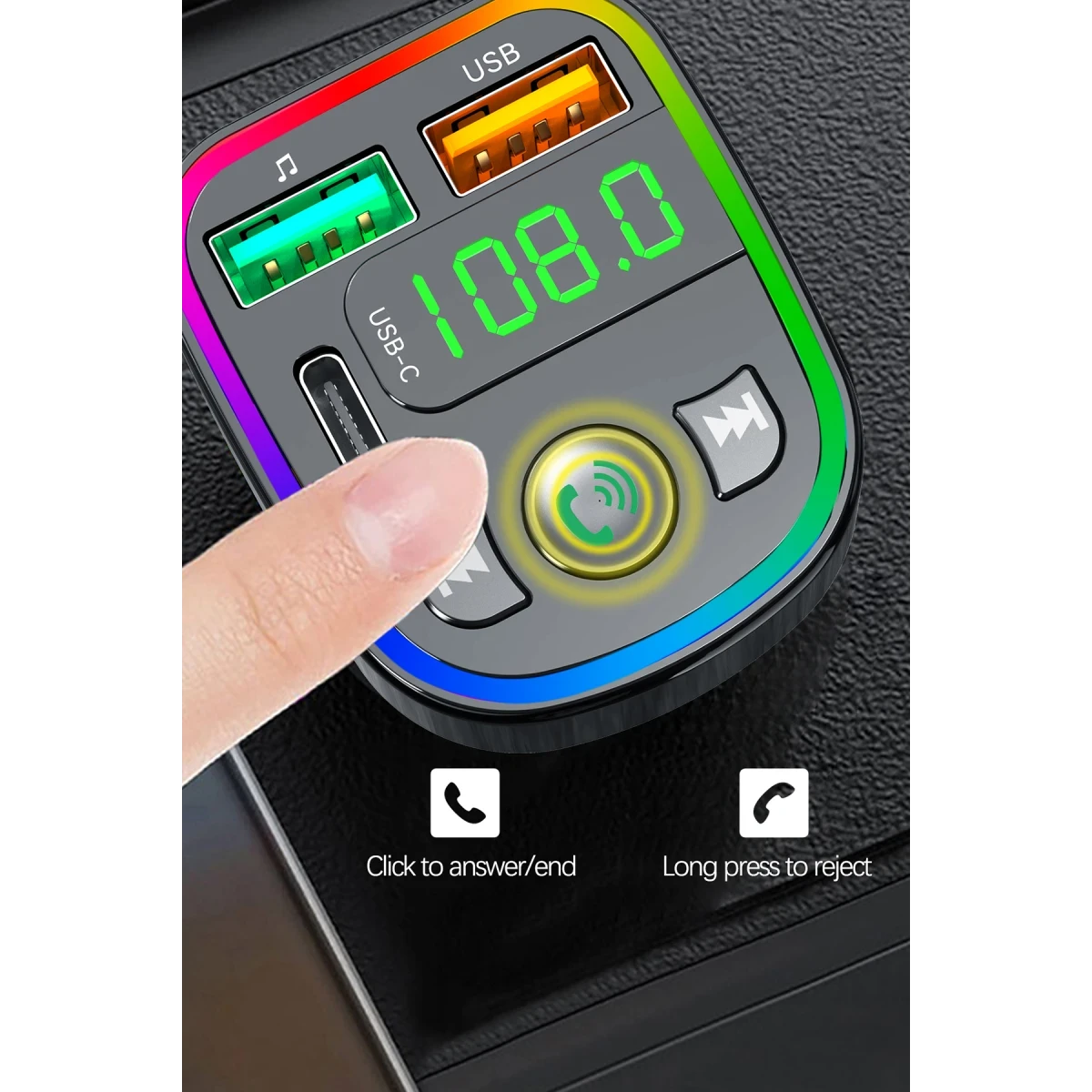 Earldom M103 Bluetooth USB ve Type C Çıkışlı Hızlı Şarj Dijital FM Transmitter - Siyah