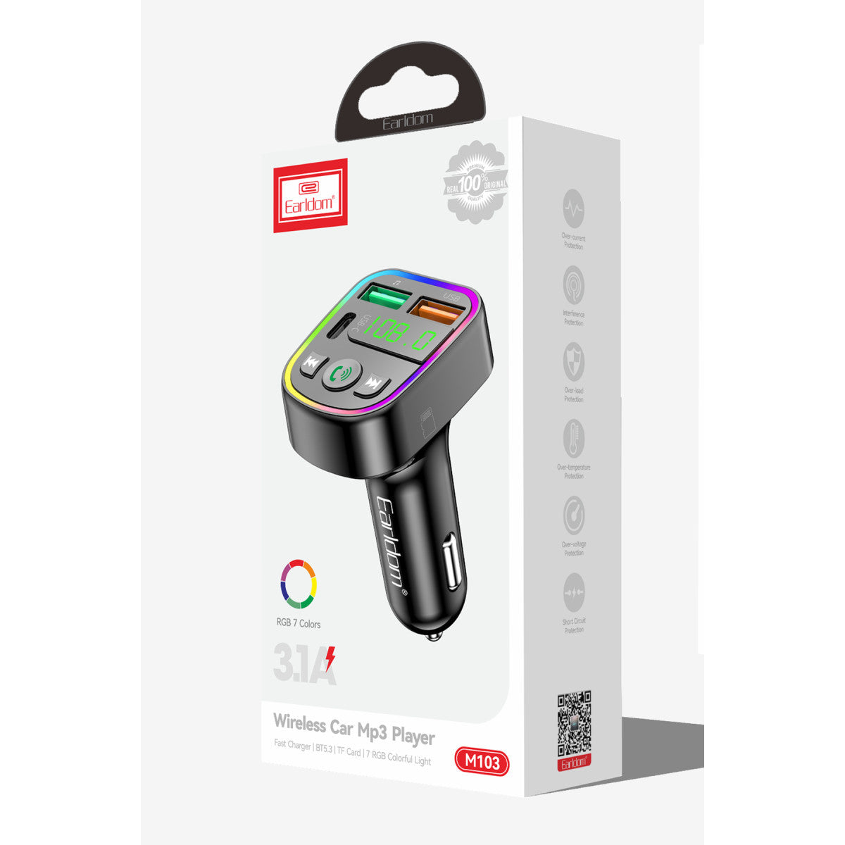 Earldom M103 Bluetooth USB ve Type C Çıkışlı Hızlı Şarj Dijital FM Transmitter