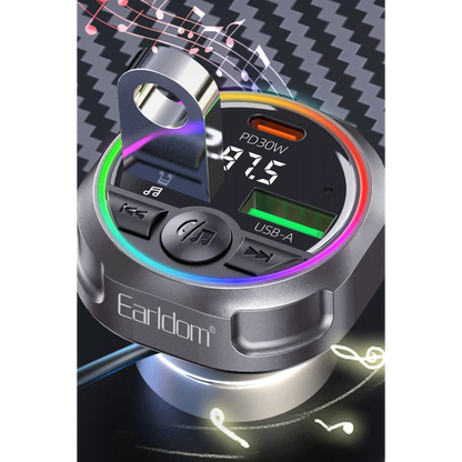 Earldom M113 Bluetooth USB Type-C ve Çakmaklık Çıkışlı Hızlı Araç Şarjı - Siyah
