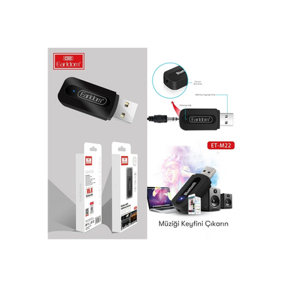 Earldom M22 Bluetooth 5.0 Usb Aux Dönüştürücü - Siyah