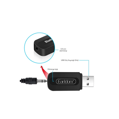 Earldom M22 Bluetooth 5.0 Usb Aux Dönüştürücü - Siyah
