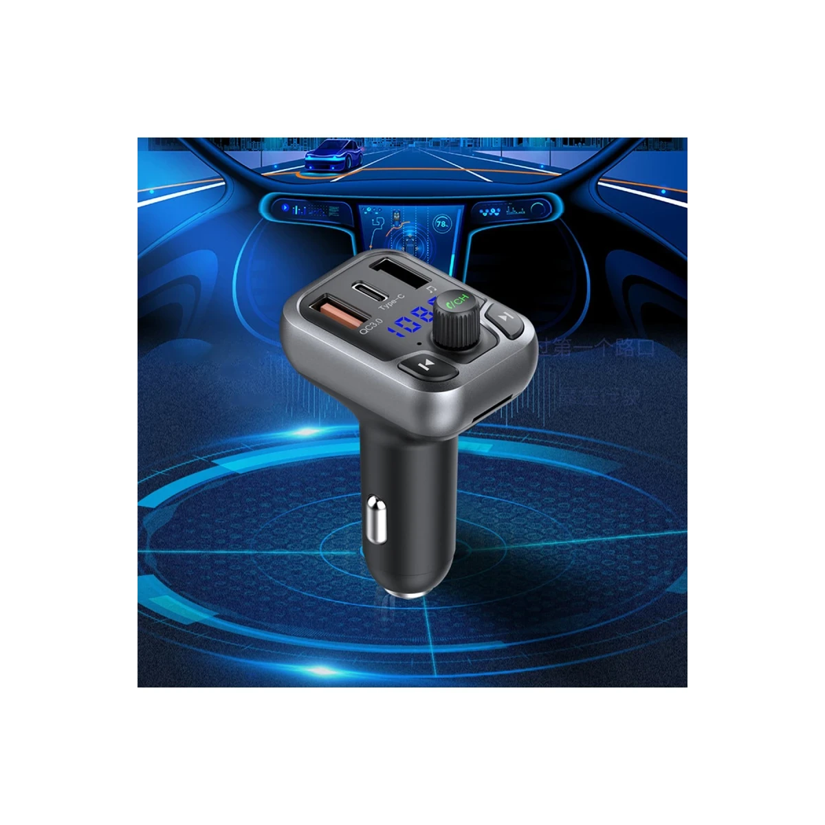 Earldom M63 Bluetooth USB 3.0 ve Type-C PD Hızlı Şarj FM Transmitter - Siyah
