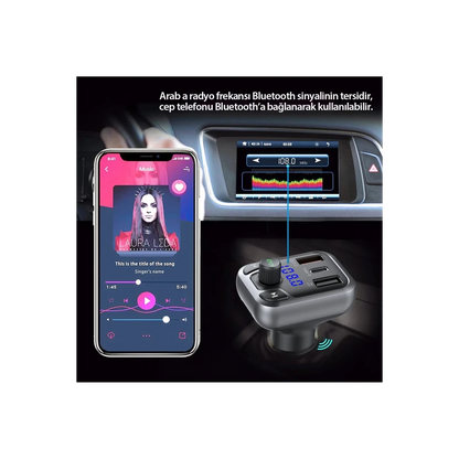 Earldom M63 Bluetooth USB 3.0 ve Type-C PD Hızlı Şarj FM Transmitter - Siyah
