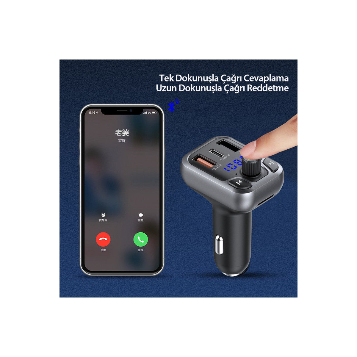 Earldom M63 Bluetooth USB 3.0 ve Type-C PD Hızlı Şarj FM Transmitter