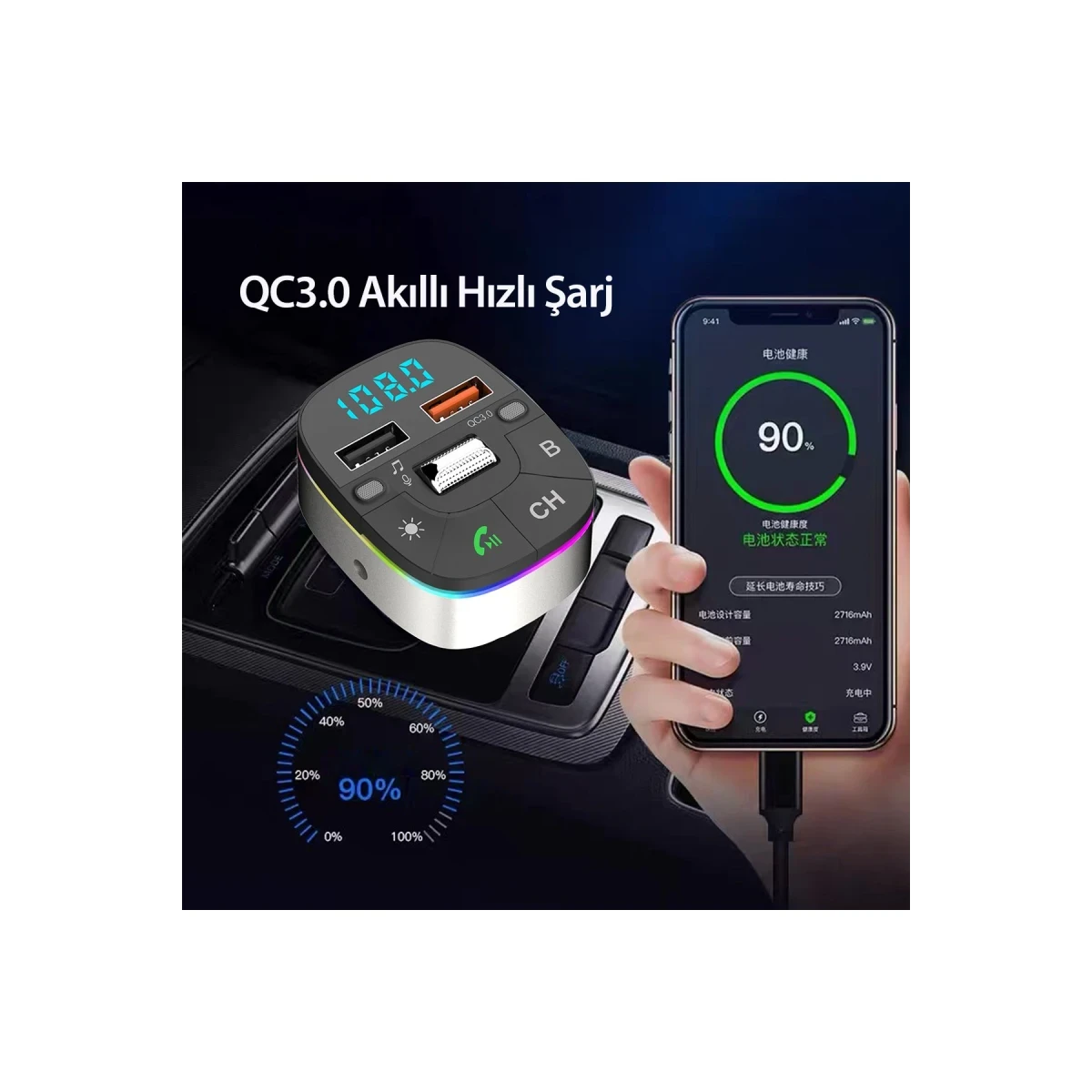 Earldom M74 Bluetooth USB 3.0 Dijital Ekranlı FM Transmitter - Siyah