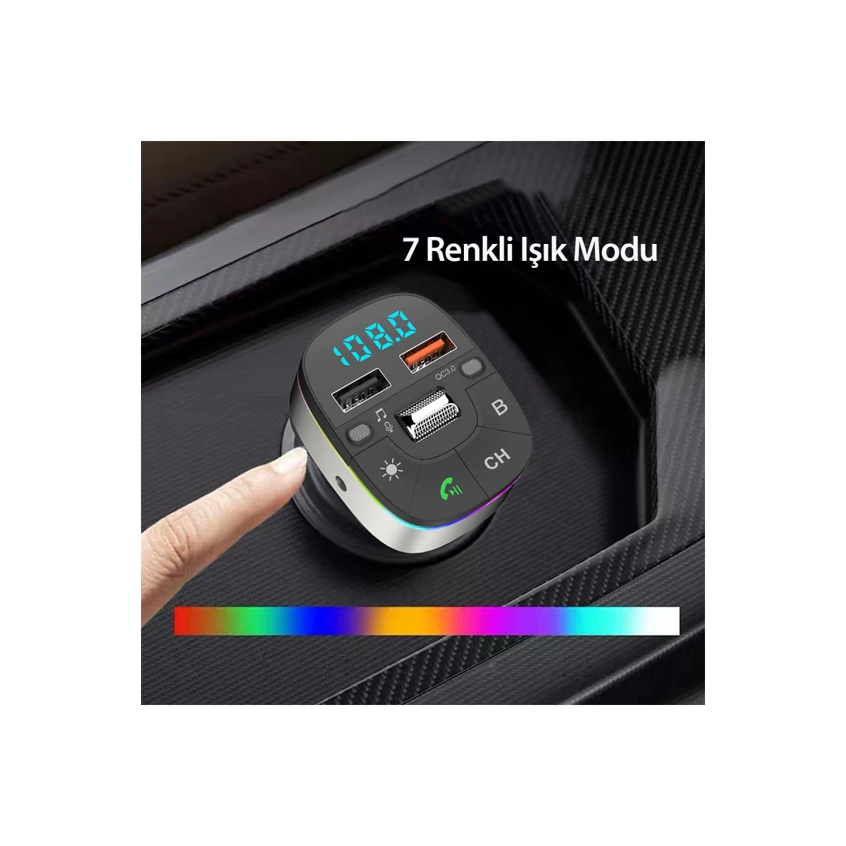 Earldom M74 Bluetooth USB 3.0 Dijital Ekranlı FM Transmitter - Siyah