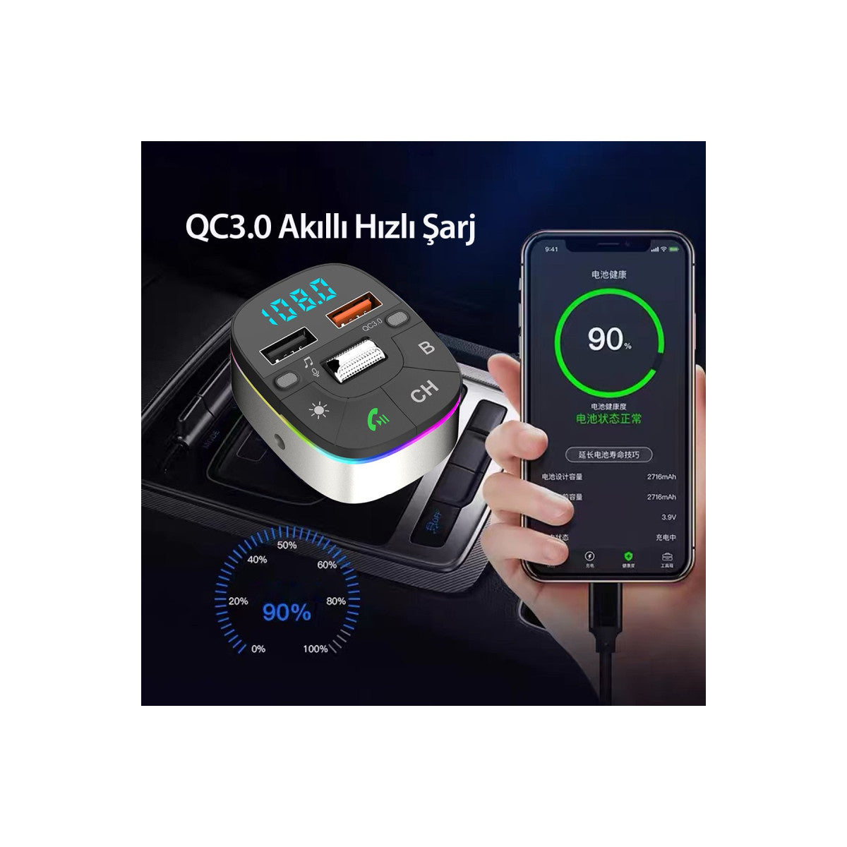 Earldom M74 Bluetooth USB 3.0 Dijital Ekranlı FM Transmitter