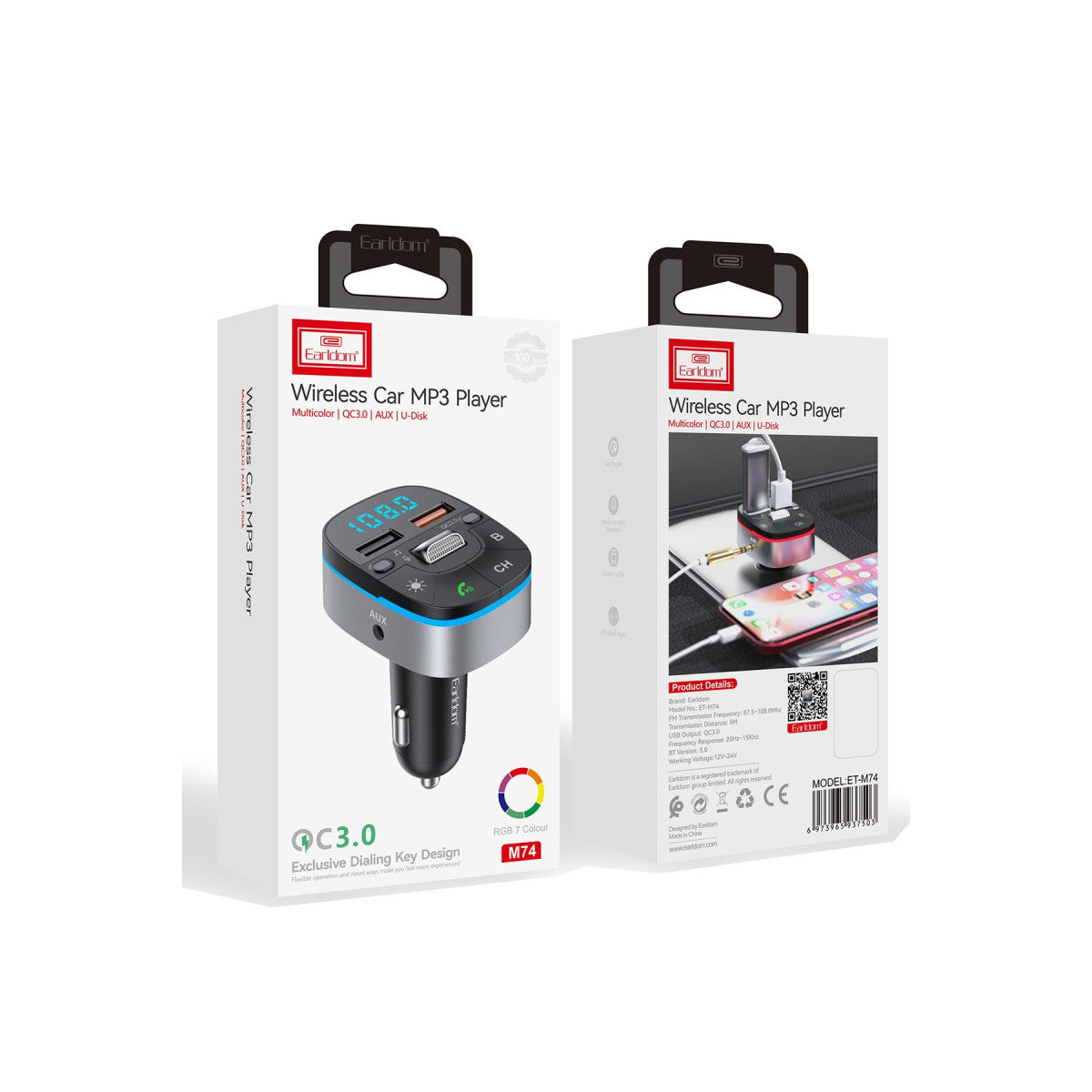 Earldom M74 Bluetooth USB 3.0 Dijital Ekranlı FM Transmitter