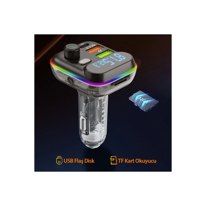 Earldom M80 Bluetooth USB 3.0 ve Type C PD Hızlı Şarj FM Transmitter - Siyah