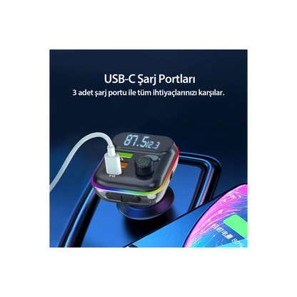 Earldom M80 Bluetooth USB 3.0 ve Type C PD Hızlı Şarj FM Transmitter - Siyah