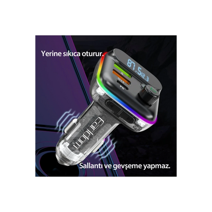 Earldom M80 Bluetooth USB 3.0 ve Type C PD Hızlı Şarj FM Transmitter - Siyah