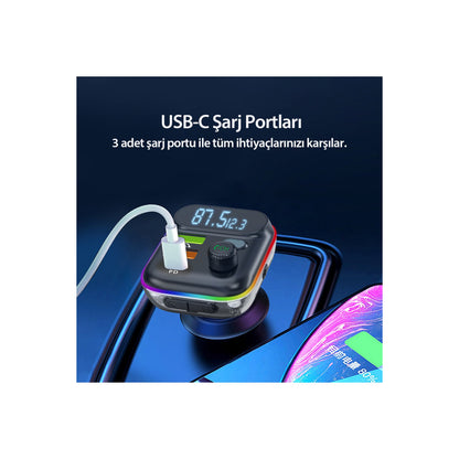 Earldom M80 Bluetooth USB 3.0 ve Type C PD Hızlı Şarj FM Transmitter