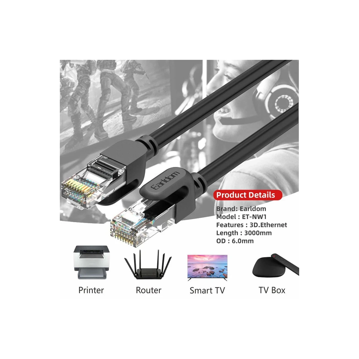 Earldom NW1 3M Cat 6 Ethernet Network Kablosu - Siyah