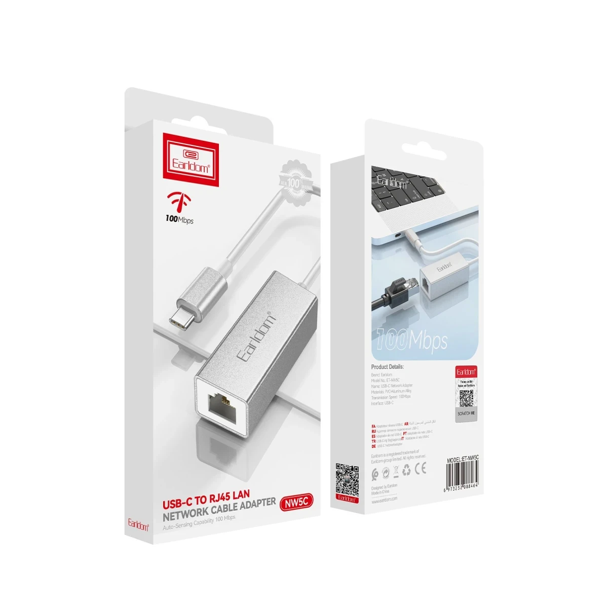 Earldom NW5C 100 Mpbs Type-C to RJ45 Ethernet Network Dönüştürücü - Beyaz