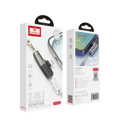 Earldom OT107L Lightning to 3.5mm ve Lightning Çıkış Dönüştürücü - Siyah