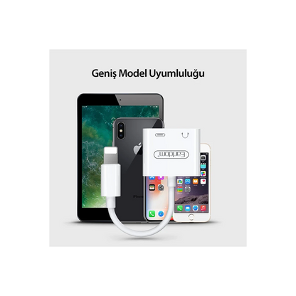 Earldom OT46 Tak Çalıştır Lightning to 2in1 Type-C ve Aux Dönüştürücü - Beyaz