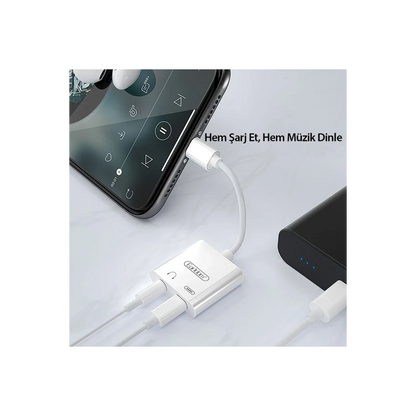 Earldom OT46 Tak Çalıştır Lightning to 2in1 Type-C ve Aux Dönüştürücü - Beyaz