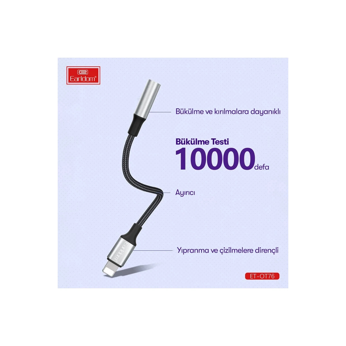 Earldom OT76 Tak Çalıştır 12cm Lightning to Aux Dönüştürücü - Gri
