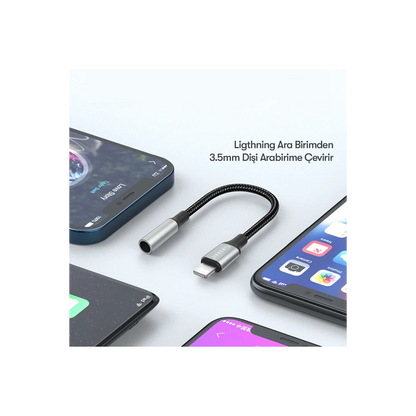 Earldom OT76 Tak Çalıştır 12cm Lightning to Aux Dönüştürücü - Gri