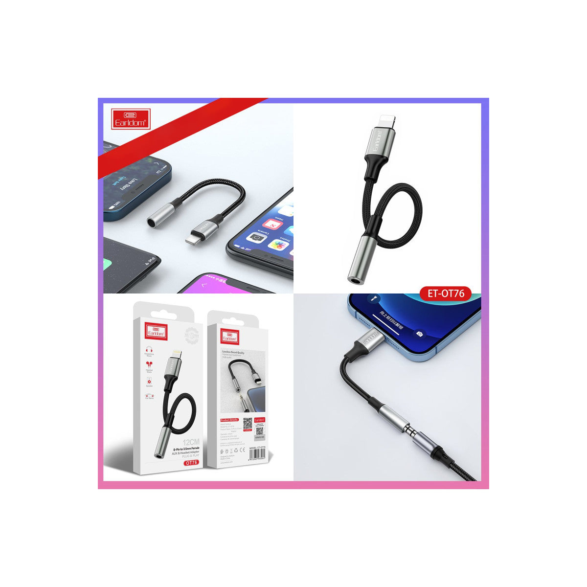 Earldom OT76 Tak Çalıştır 12cm Lightning to Aux Dönüştürücü
