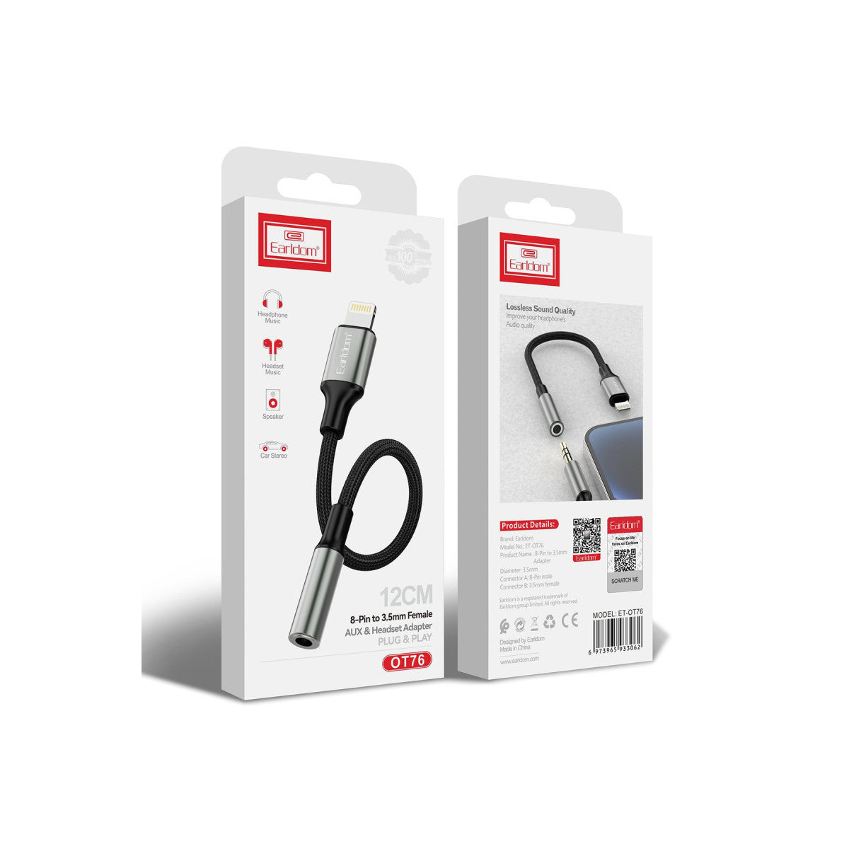 Earldom OT76 Tak Çalıştır 12cm Lightning to Aux Dönüştürücü