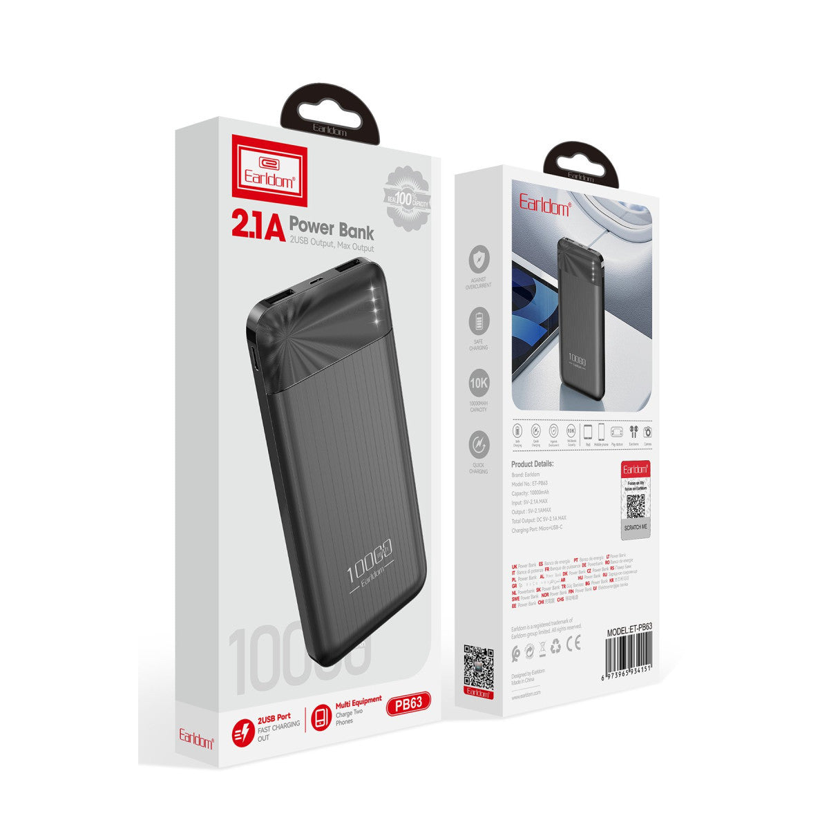 Earldom PB63 10.000 mAh 2 Adet 10W USB Çıkışlı Powerbank