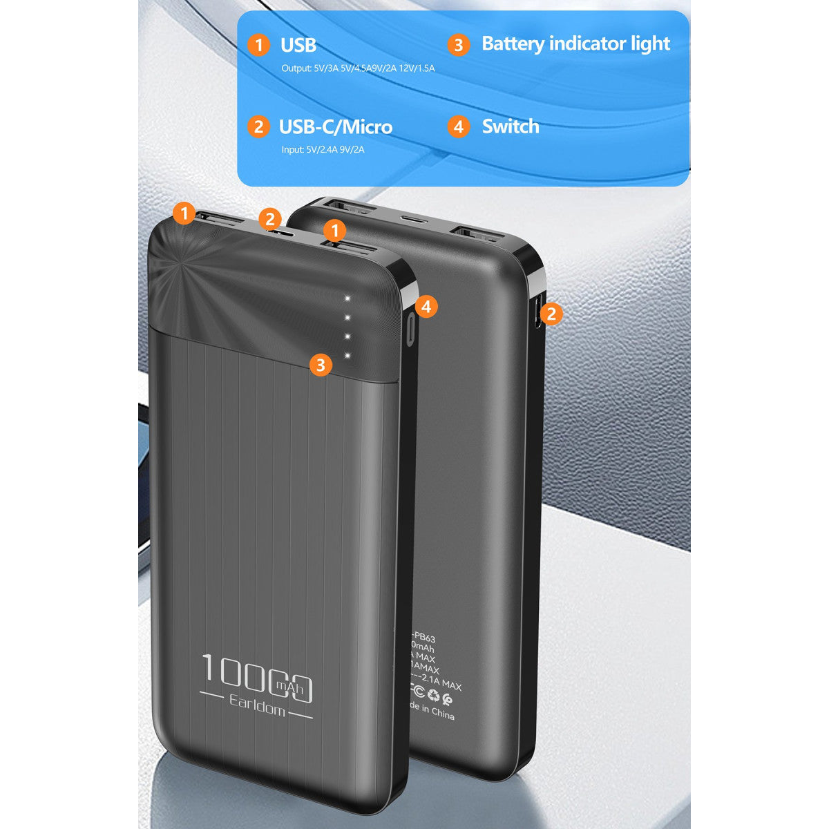 Earldom PB63 10.000 mAh 2 Adet 10W USB Çıkışlı Powerbank