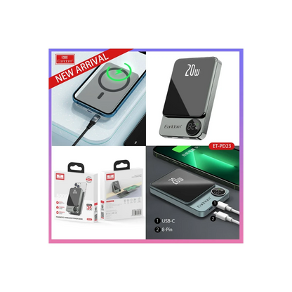 Earldom PD23 5.000 mAh 20W Kablosuz Şarjlı PD Hızlı Şarj Mini Powerbank - Mor