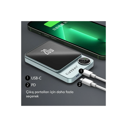 Earldom PD23 5.000 mAh 20W Kablosuz Şarjlı PD Hızlı Şarj Mini Powerbank - Mor