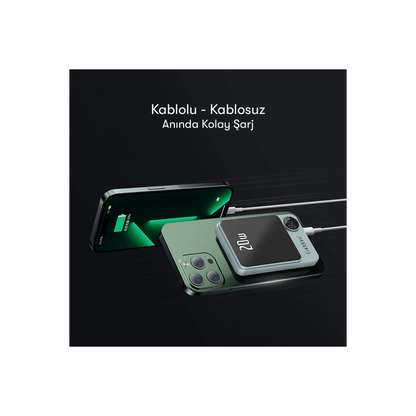 Earldom PD23 5.000 mAh 20W Kablosuz Şarjlı PD Hızlı Şarj Mini Powerbank - Mor