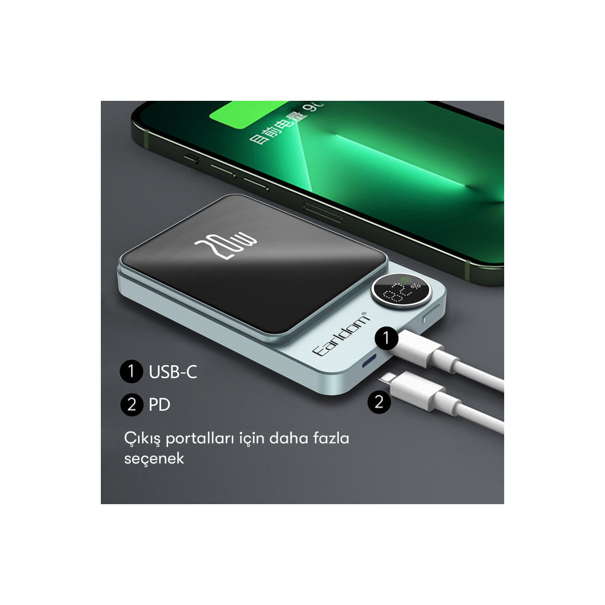 Earldom PD23 5.000 mAh 20W Kablosuz Şarjlı PD Hızlı Şarj Mini Powerbank