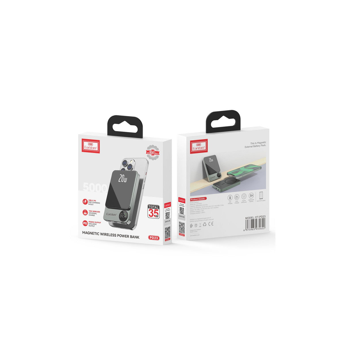 Earldom PD23 5.000 mAh 20W Kablosuz Şarjlı PD Hızlı Şarj Mini Powerbank