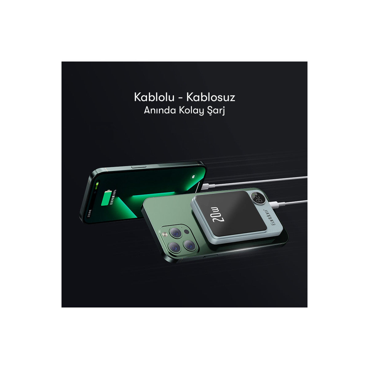 Earldom PD23 5.000 mAh 20W Kablosuz Şarjlı PD Hızlı Şarj Mini Powerbank
