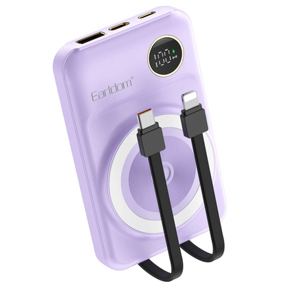 Earldom PD28 10.000 mAh 22.5W Kablosuz Şarjlı Dijital Göstergeli PD Hızlı Şarj Mini Powerbank - Mor