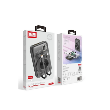 Earldom PD28 10.000 mAh 22.5W Kablosuz Şarjlı Dijital Göstergeli PD Hızlı Şarj Mini Powerbank - Mor