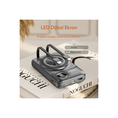 Earldom PD28 10.000 mAh 22.5W Kablosuz Şarjlı Dijital Göstergeli PD Hızlı Şarj Mini Powerbank
