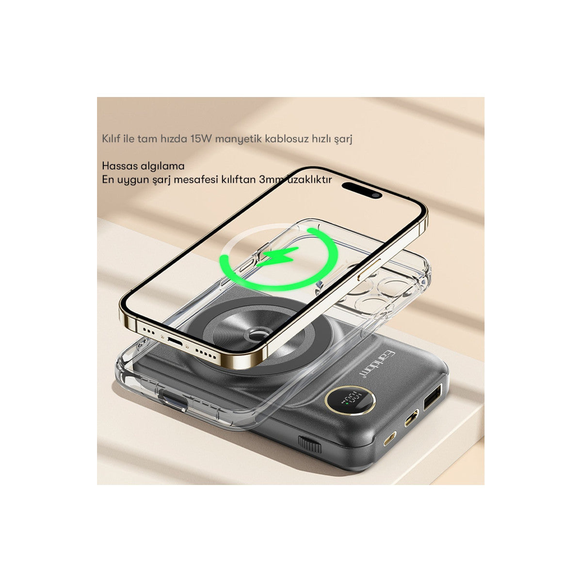 Earldom PD28 10.000 mAh 22.5W Kablosuz Şarjlı Dijital Göstergeli PD Hızlı Şarj Mini Powerbank