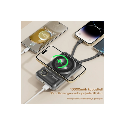 Earldom PD28 10.000 mAh 22.5W Kablosuz Şarjlı Dijital Göstergeli PD Hızlı Şarj Mini Powerbank - Siyah