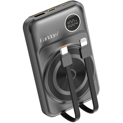 Earldom PD28 10.000 mAh 22.5W Kablosuz Şarjlı Dijital Göstergeli PD Hızlı Şarj Mini Powerbank - Siyah