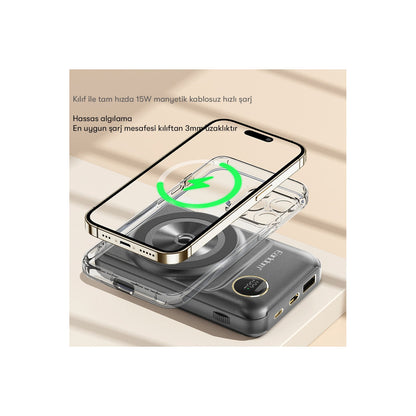 Earldom PD28 10.000 mAh 22.5W Kablosuz Şarjlı Dijital Göstergeli PD Hızlı Şarj Mini Powerbank