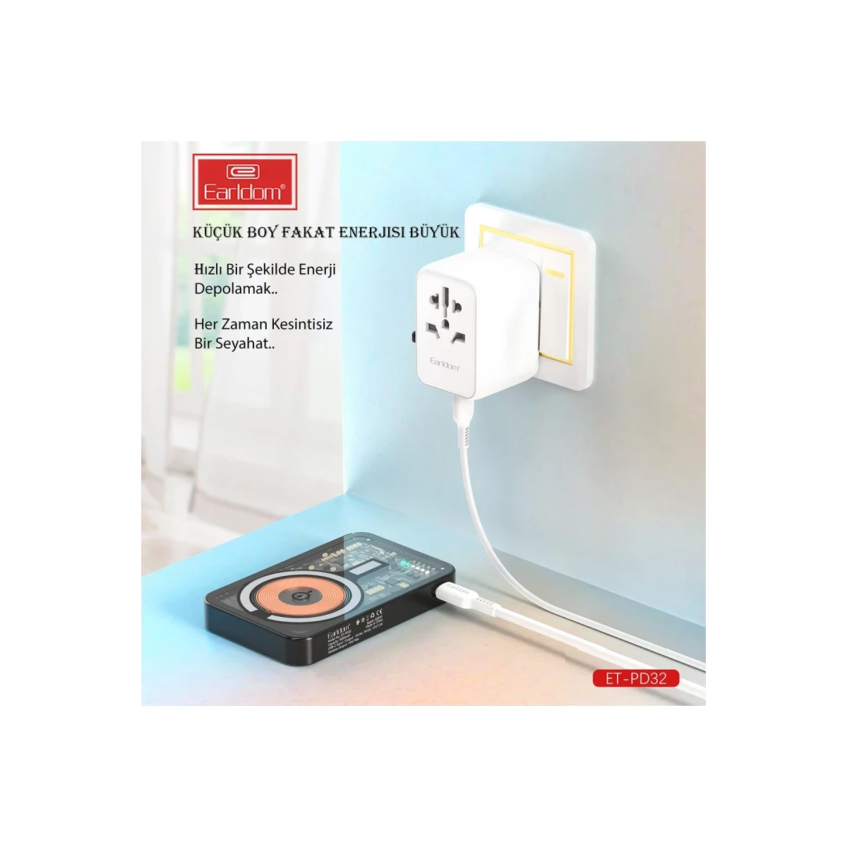 Earldom PD32 5.000 mAh 22.5W Kablosuz Şarjlı Standlı PD Hızlı Şarj Powerbank - Beyaz