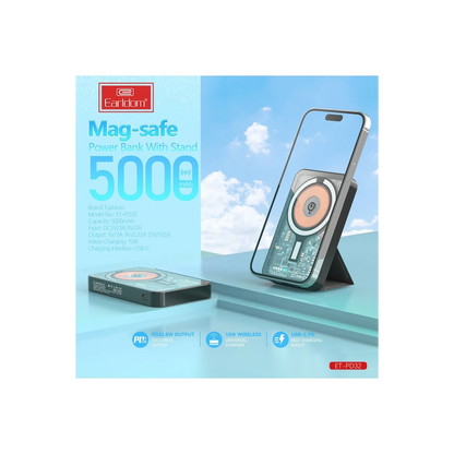 Earldom PD32 5.000 mAh 22.5W Kablosuz Şarjlı Standlı PD Hızlı Şarj Powerbank - Beyaz