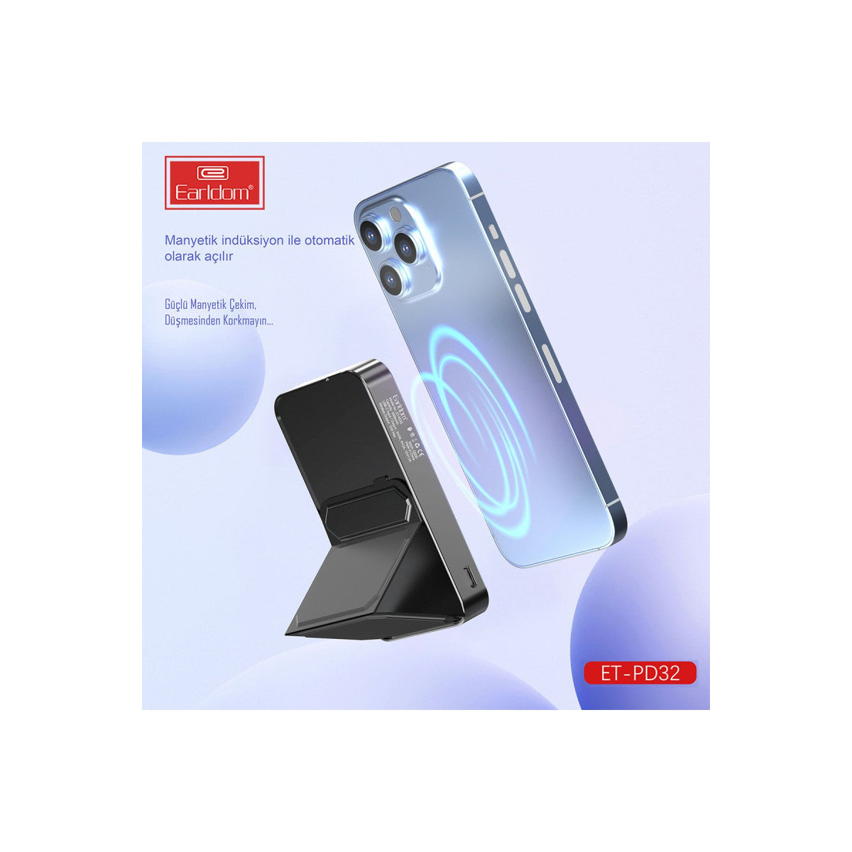 Earldom PD32 5.000 mAh 22.5W Kablosuz Şarjlı Standlı PD Hızlı Şarj Powerbank