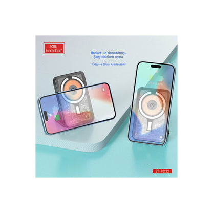 Earldom PD32 5.000 mAh 22.5W Kablosuz Şarjlı Standlı PD Hızlı Şarj Powerbank