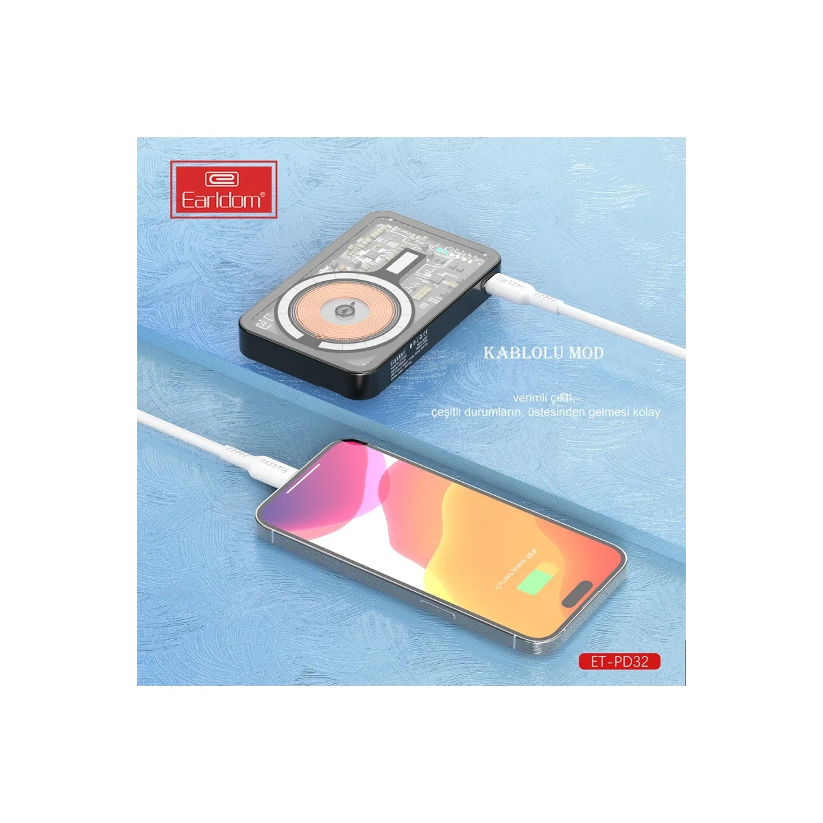 Earldom PD32 5.000 mAh 22.5W Kablosuz Şarjlı Standlı PD Hızlı Şarj Powerbank - Siyah