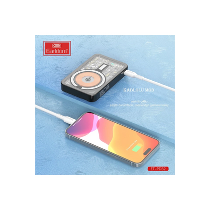 Earldom PD32 5.000 mAh 22.5W Kablosuz Şarjlı Standlı PD Hızlı Şarj Powerbank - Siyah